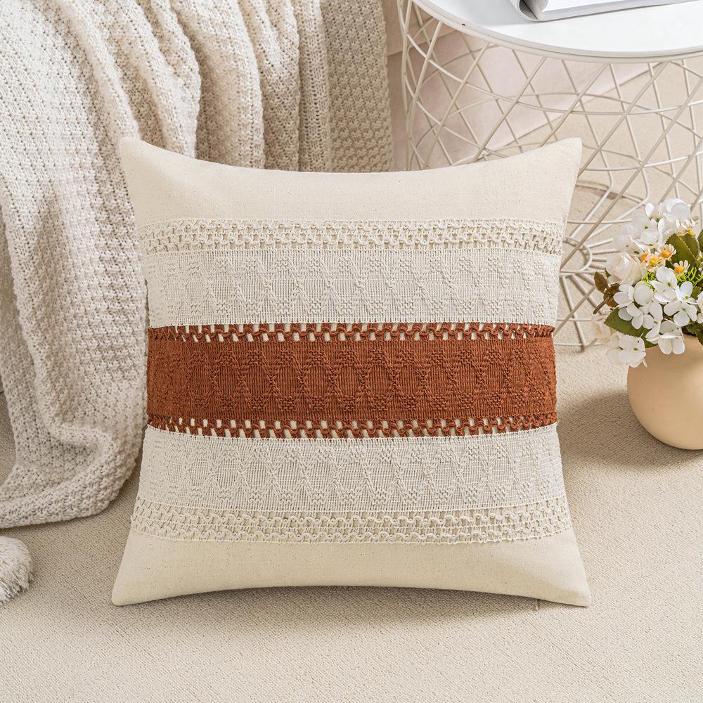 Cotton Thread Splicing Pillow American Pastoral Style Living Room Sofa Pillow Woven Cushion Retro Imitation Cotton Linen Pillow Case