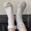 Women's Grey Knee-High Cotton Socks with Cuffs & Bows - Korean & Japanese Girly Style