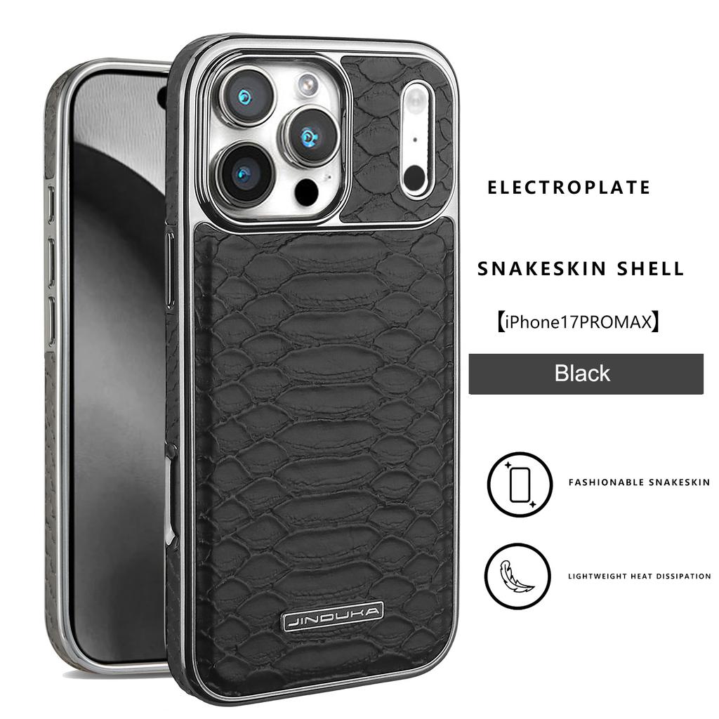 Luxury Fashion Snake-Patterned Leather Phone Case For iPhone 17 16 15 14 13 12 Pro Max 17Air Inner Shell With Flannel Lining