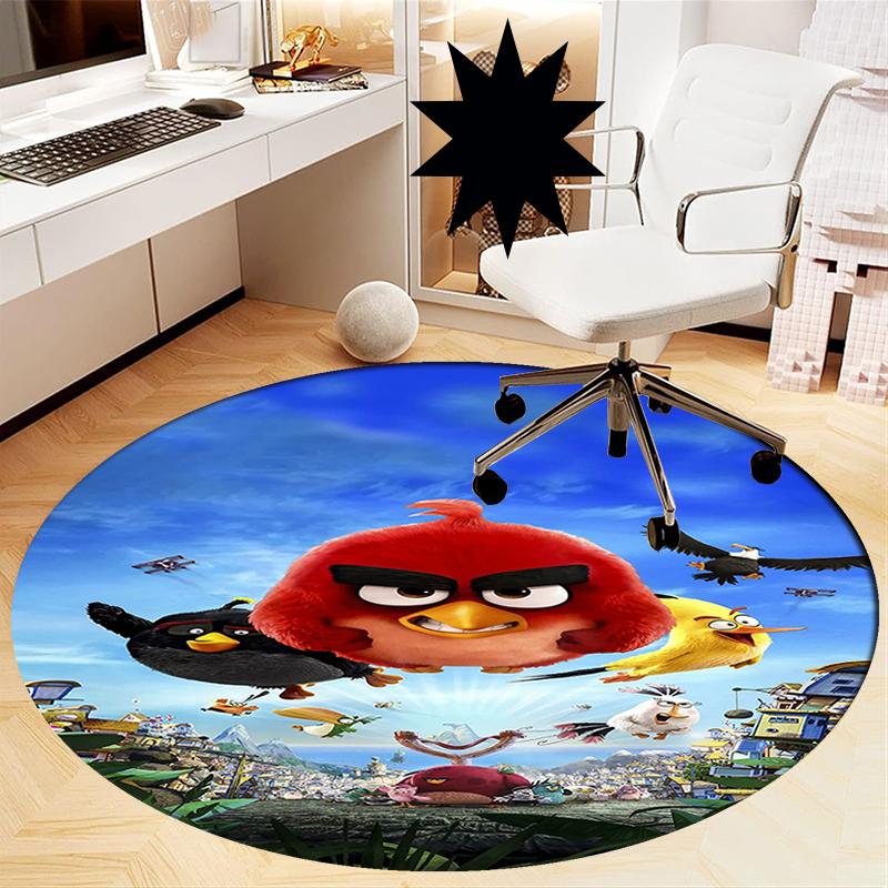 Angry Birds Printed Round Rug Carpet Chair Rug Area Rug Entryway Doormats,for Office Chair Living Room Bedroom Kitchen Room.