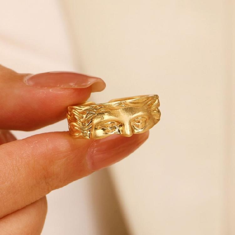 Chic Adjustable Rings with Half Face Vintage Literary Sculpture Rings Adornment for Women Adjustable Party Accessory