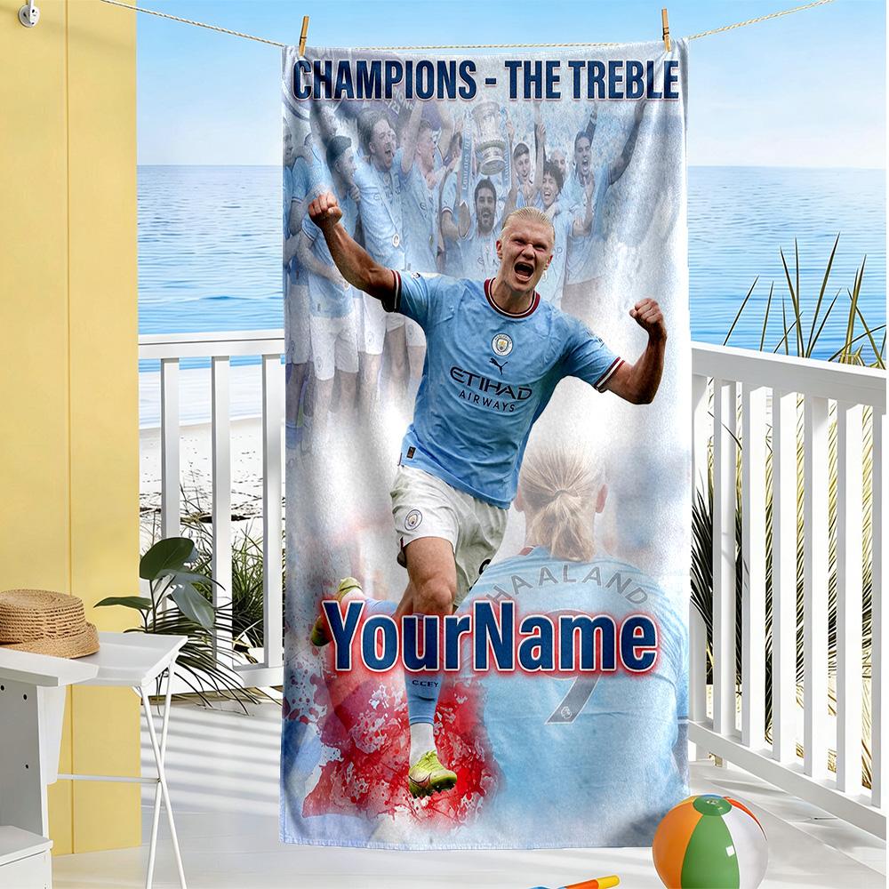 Haaland Customize Text Beach Towel High Absorbency & Quick-Dry Suitable for Swimming Gym Camping Yoga Vacation
