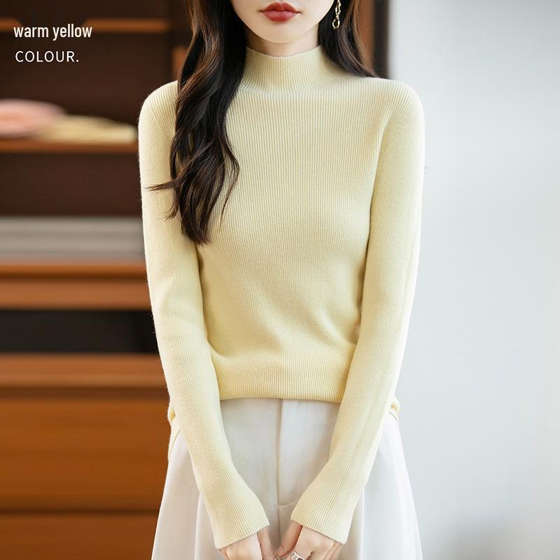 26 Autumn Winter Women's Half-High Collar Slim Knit Sweater - Korean Style