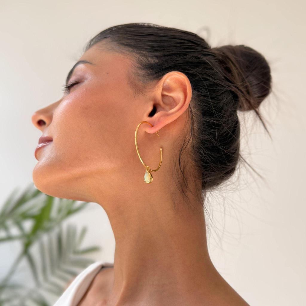 Natural Opal Earrings , 14k Gold Handmade Earrings For Women , Opal Statement Hoop Earrings Healing Gemstone Earrings , Unique Gifts Idea