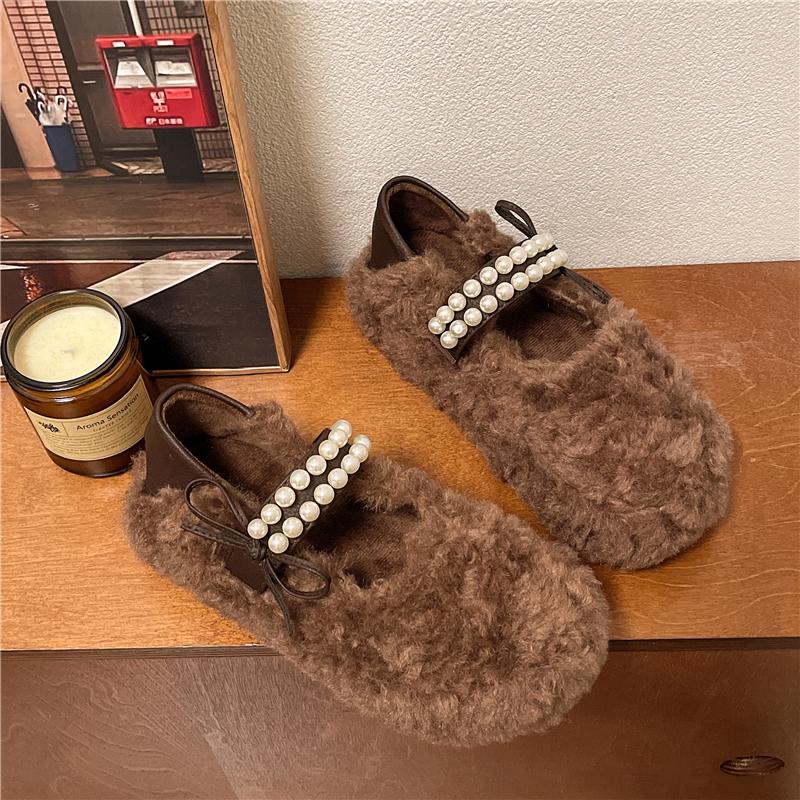 Fashion New Winter Flat Shoes for Women Round Head Shallow Mouth Leopard Print Suede Beaded Butterfly Knot Platform Cotton Boots
