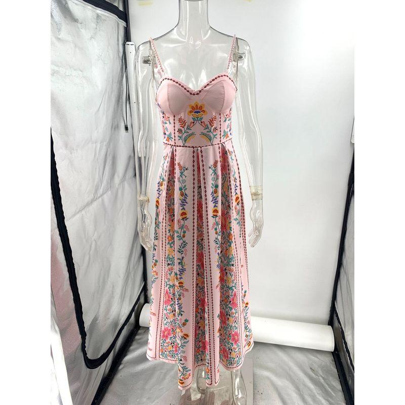 

Stylish Sexy Halter Dress New European and American Sexy Sling Positioning Print Vacation Dress Pink XL