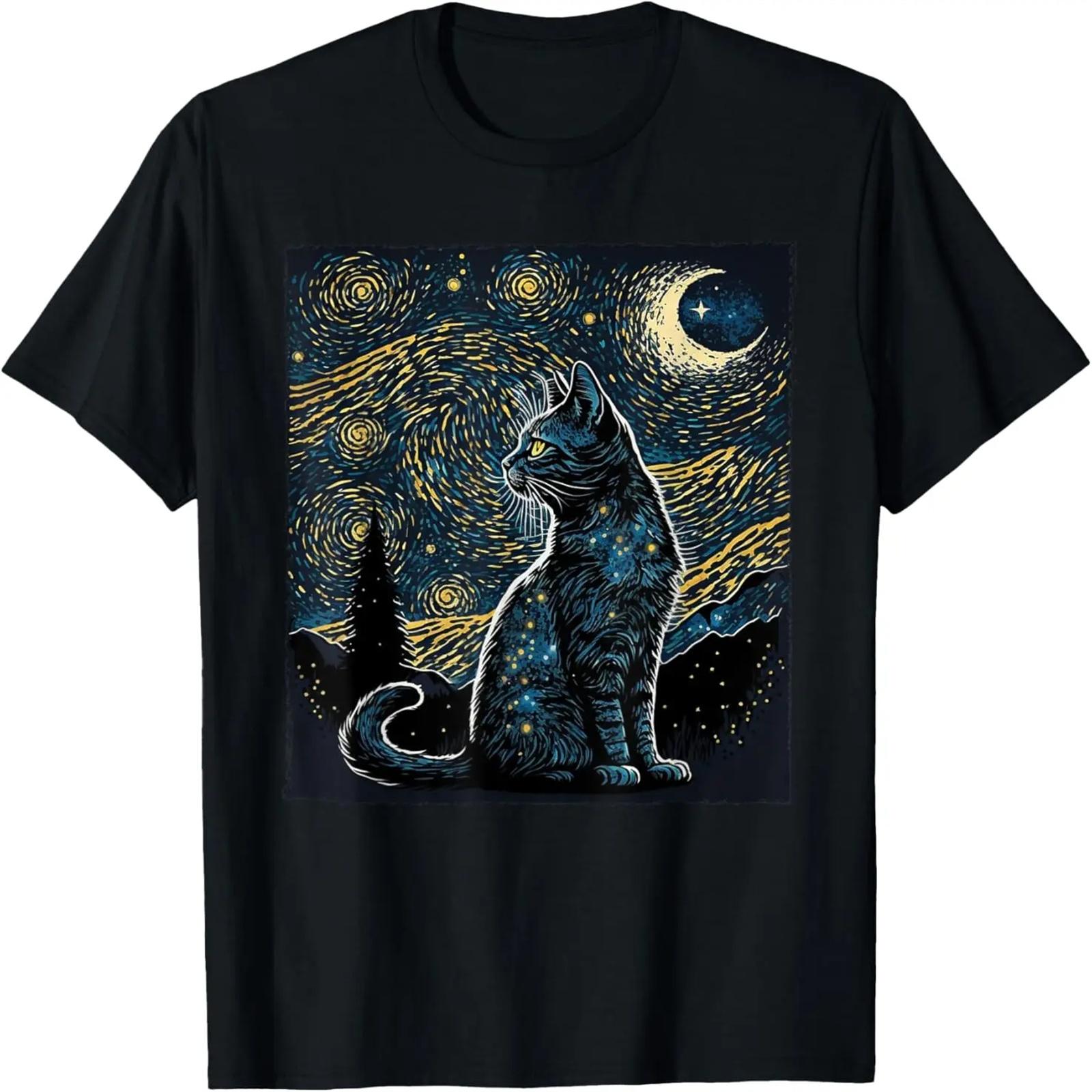

Starry Night Cat Van Gogh Cat Lover Gifts Cat Mom, Cat Dad T-Shirt XXXXXL чёрный