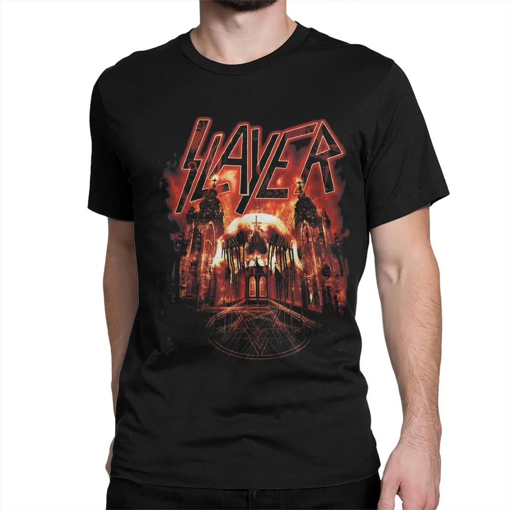 Harajuku High Quality Tops Heav Metal Slayer Print T-shirt Men Women Streetwear Oversized Vintage Cotton Loose Clothing Unisex