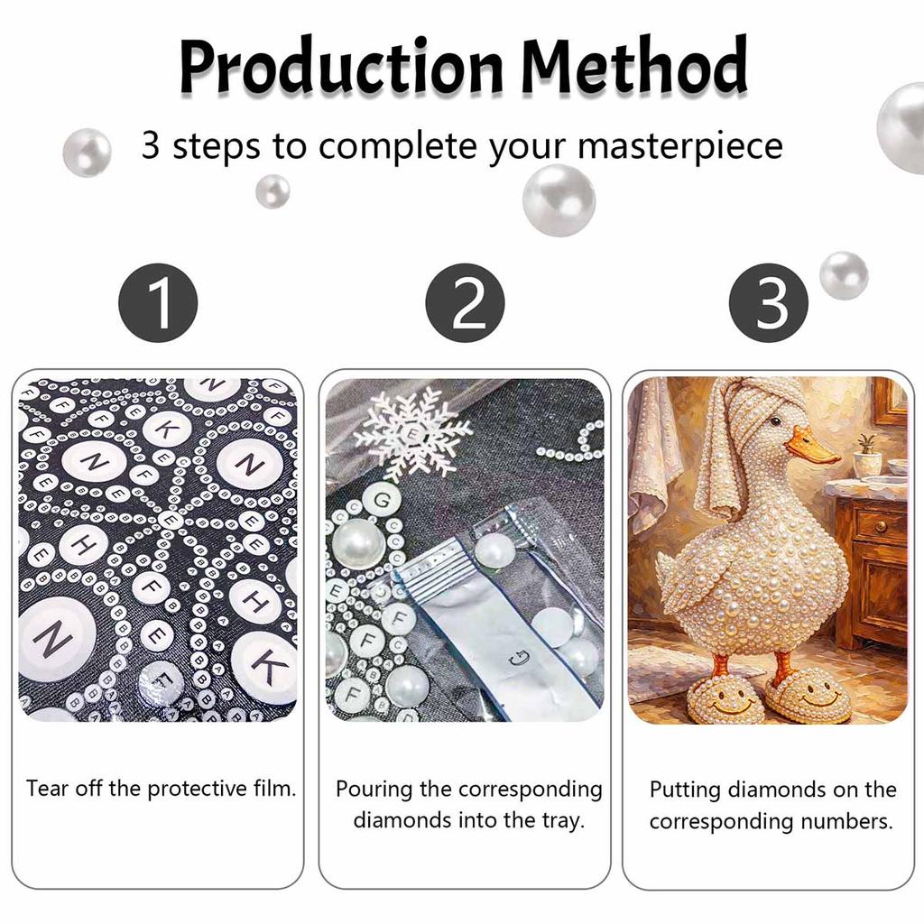 Kit Pittura 5D Perle Incorniciato con Divertente Design Anatra da Bagno Tela con Pittura di Perline Scintillanti Artigianato Fai da Te Rilassante per Decorazione Parete di Casa Set Regalo