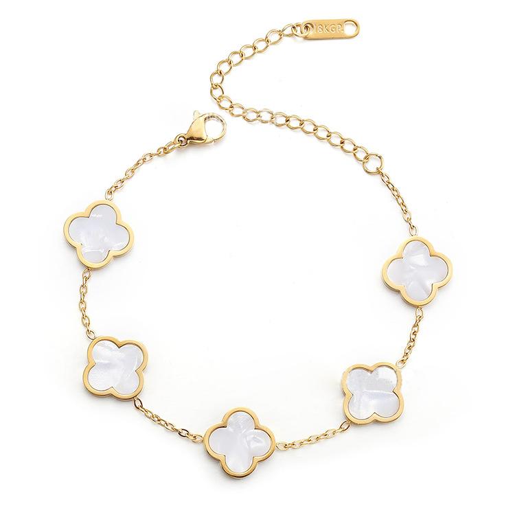 Trendy 18K Gold Plated Clover Lucky Bracelet White Black Red Green Flower Four Leaf Link Jewelry Gifts Bracelets for Women