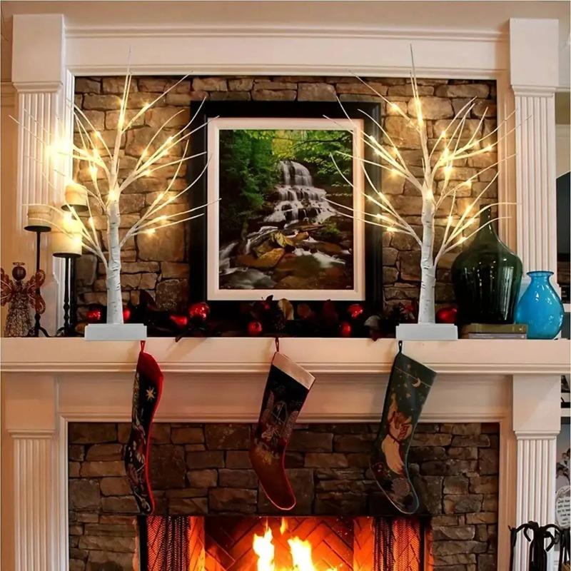 4PC 60CM Birch Tree Lights with Adjustable Branches, Battery Powered LED Tree Lamp for Christmas, Party, Bedroom & Outdoor Decor