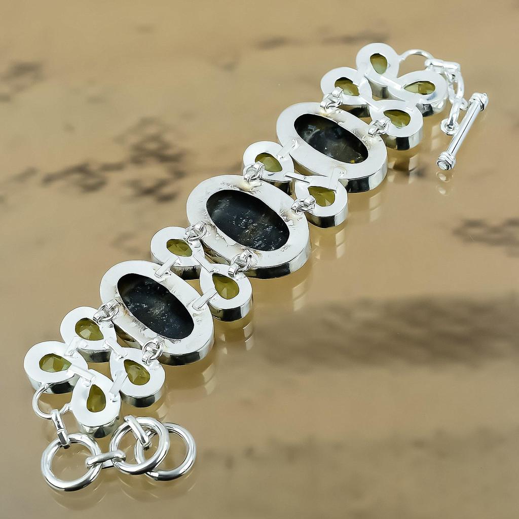 Easter Sale Bumble Bee Jasper Stone Peridot 925 Sterling Silver Chain Bracelet