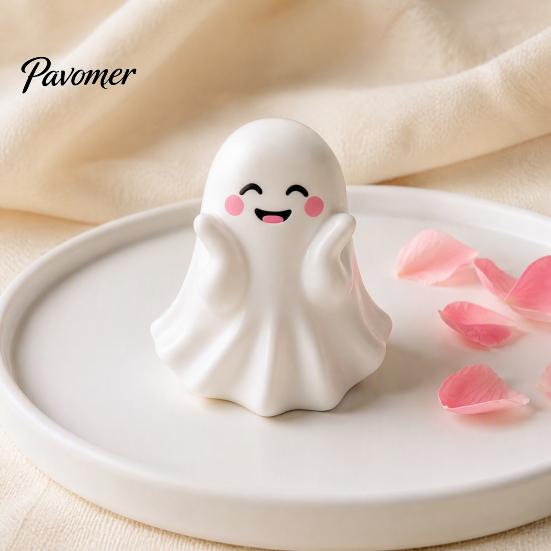 Small Vinyl Ghost Statue Halloween Cute Figurine, Mini Cartoon Statue, Little Spooky Figurine Desktop Ornament for Tiered Tray Home Table Decor