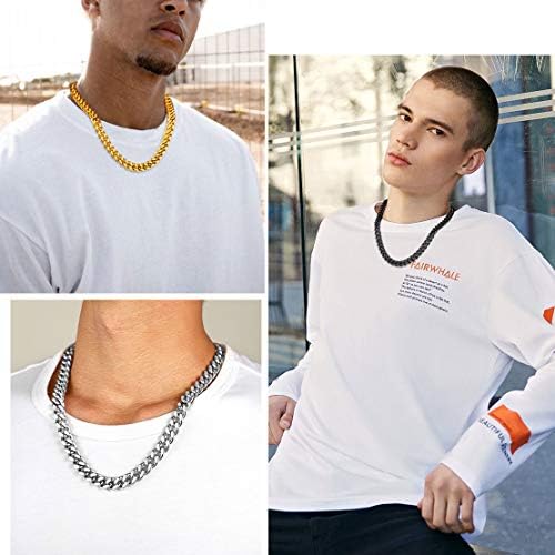 FindChic Stainless Steel Flat Chain Necklace for Men Women Silver Gold Black Hip Hop Jewelry with Free Gift Box Valentine Birthday