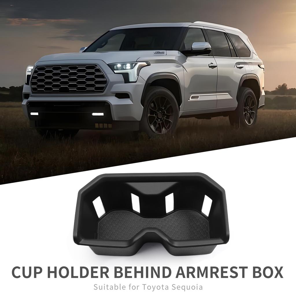 For Toyota Sequoia 2024 2025 Cup Holder Storage Tray Shock-Absorbing Central Armrest Cup Box TPE Tidying