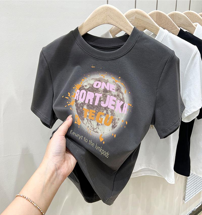 

2025 new shoulder cotton short-sleeved t-shirt women s ins casual fashion versatile foreign style thin top summer S