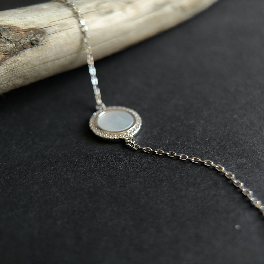 Silver Bracelet with Natural Mother-of-pearl, Cubic Zirconia, Product Weight 2.21 G (2186472)