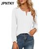 JPNTKY Women's Fashion Casual Solid Color Print Long Sleeve V-Neck Blouses & Shirts