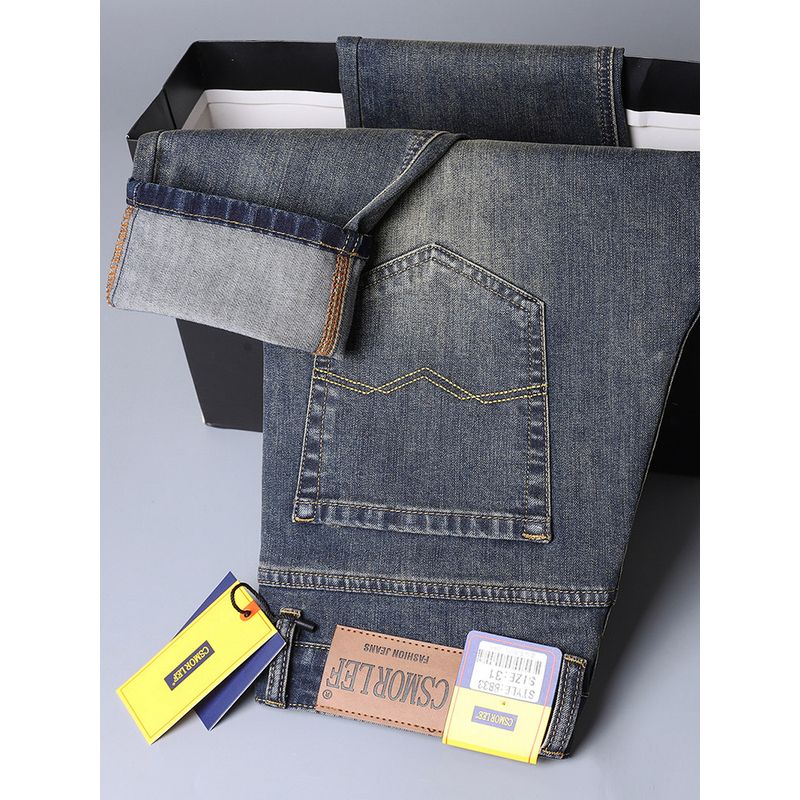 Authentic Brand-Name Jeans with Cut Tags, Original Export Surplus, Clearance Sale, Men's Stretch Straight-Leg Jeans, Trendy New Autumn/Winter Style