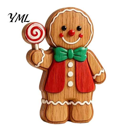 Funny Holiday Party Favors Cartoon Gingerbread Wooden Ornament, Double-sided Printed Desktop Tabletop Figurines, Decorative Signs Craft for