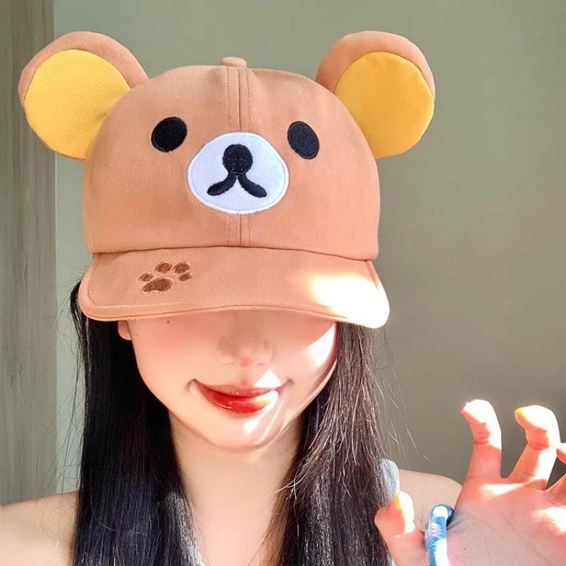 

Rilakkuma Baseball Hats For Women Kawaii Relax Bear With Ear Cap Outdoor Sport Sun Bonnets Spring Summer Headgear Friend Gift 1Pcs