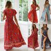 Elegant Women Wrap Summer Boho Floral Short Sleeve Maxi Print Dress For Holidays