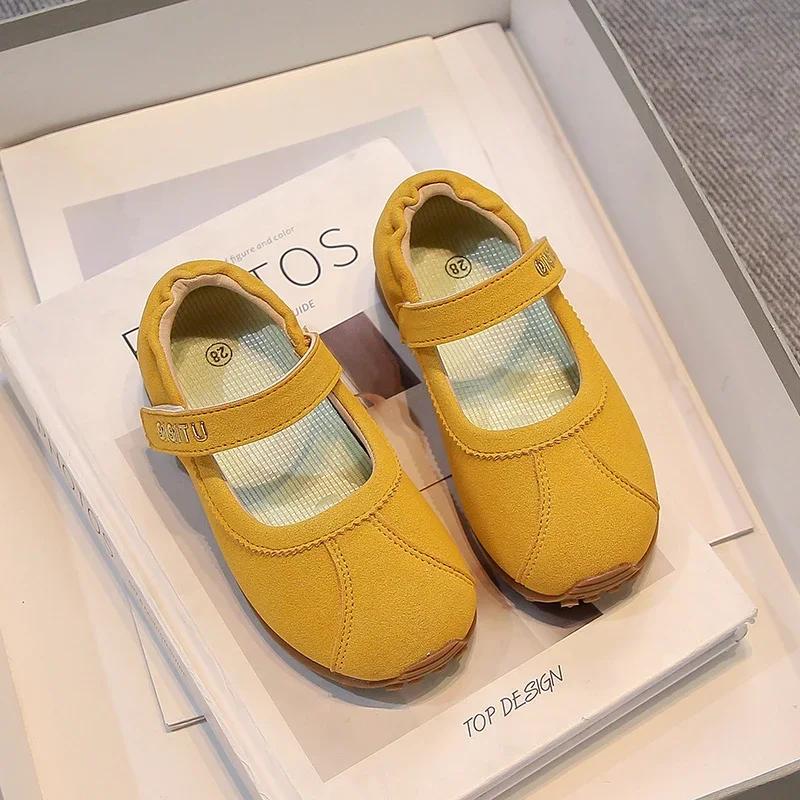 

New Girls Princess Shoes Candy Color Sweet Kids Flat Shoes Non-slip Soft Sole Children Loafers Hook&loop Ins Trendy Cute 36
