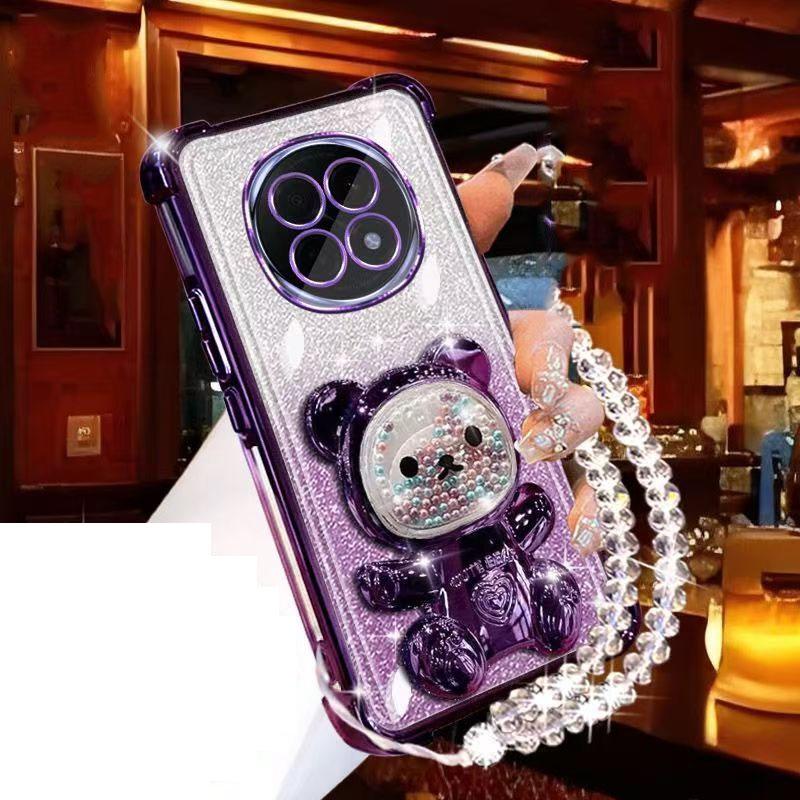 Glitter Bear Bracket Holder Bracelet Case For Huawei Pura 70 Pura70 Ultra P60 P50 P40 P30 Lite P30 Pro Lanyard Shockproof Cover