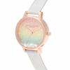 Authorized Retailer: OLIVIA BURTON Women's Watch OB16EX228 Rainbow Wishing Wave Shimmer Pearl & Rose Gold Leather Strap