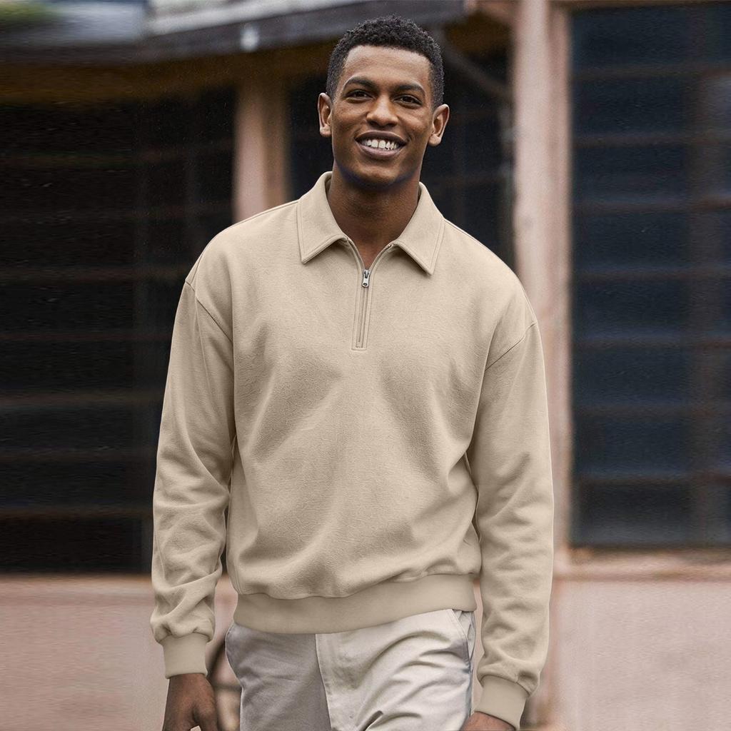Herren Casual Sweatshirt mit halbem Reißverschluss, Langarm, Sportlicher Pullover