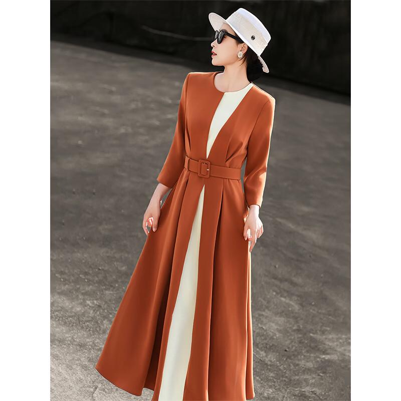 Elegant Color-block Waist-Cinching Commuter Dress