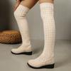 Knit Over The Knee Boots Fashion Round Toe Scrub Fleece Paneled Sleeve Soft Sole Stretch Boots