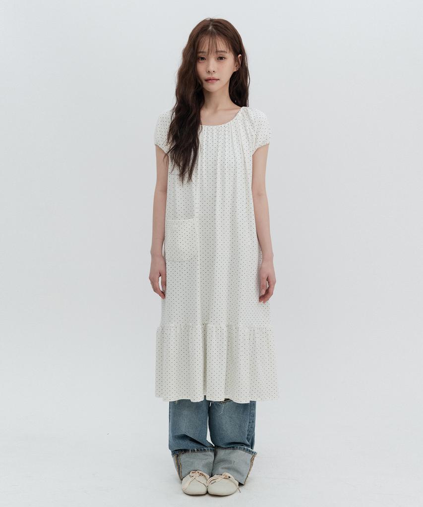 High School Disco Dot Pocket Long Dress_White