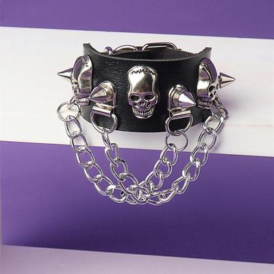 Punk Totenkopf Nieten Quasten Kette Leder Paar Armband