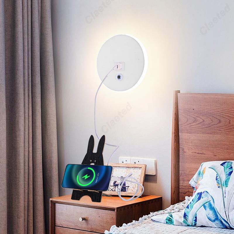 Simple LED Touch Dimming US Plug Wall Light USB Charging Port Bedroom Bedside Lamp Living Room Corridor Decorative Wall Light