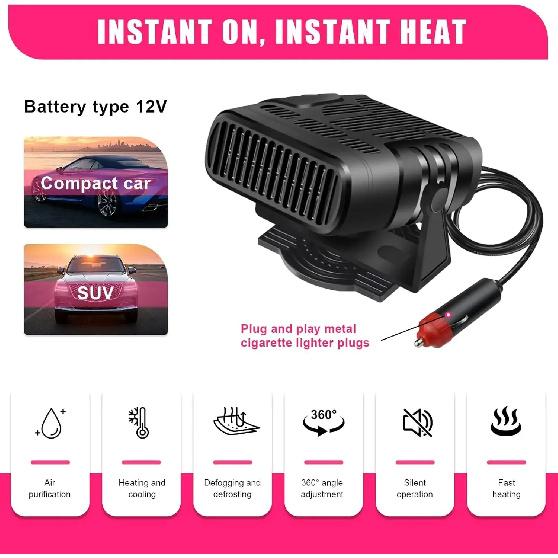 2025 Car Heater Portable Defroster Defogger Auto Dryer 12V/24V Cigarette Lighter Plug PTC Heating Easy Install Accessory