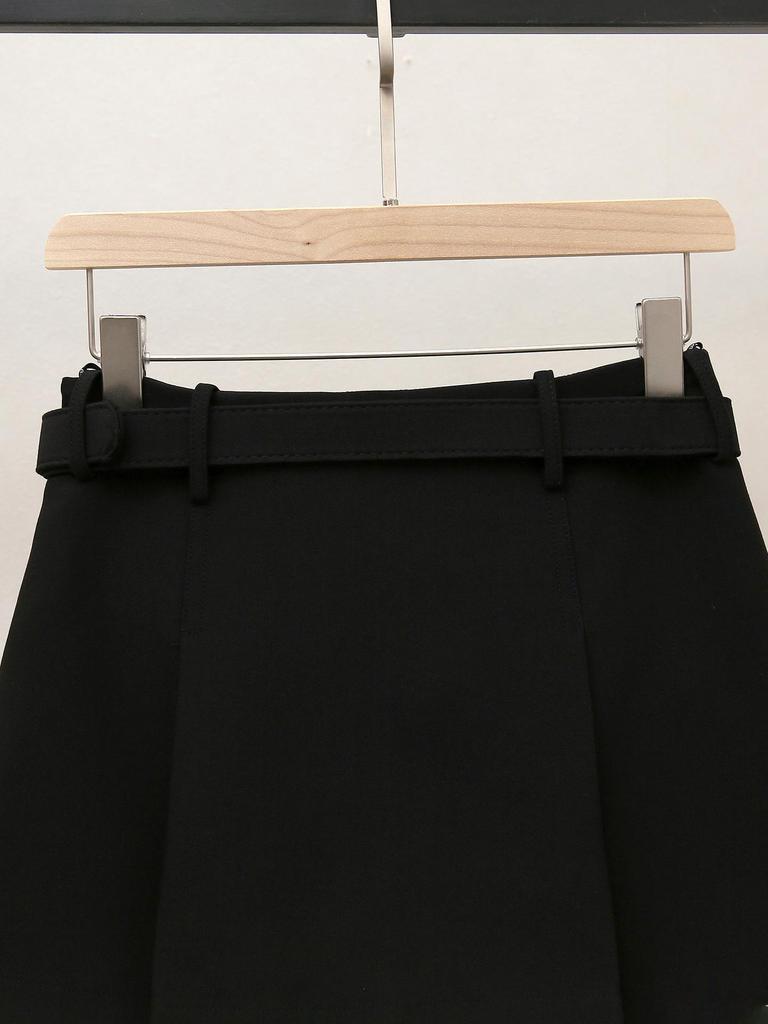 Autumn French Spicy Style A-Line Pleated Midi Skirt with Slimming Waist Belt