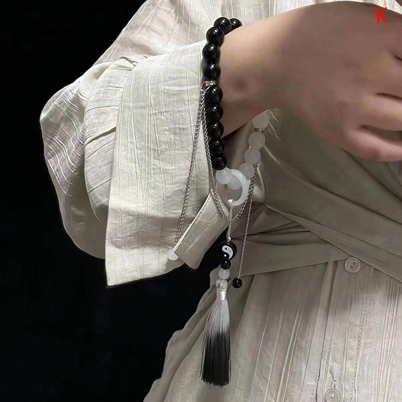 Bransoletka z frędzlem 12 mm w stylu starożytnym, ręcznie skręcane koraliki, łańcuszek z koralików, buddyjski tybetański różaniec, zawieszki, biżuteria, prezent