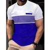 Fashion Men's Crew Neck Short Sleeve 3D Color Printing Crew Neck T-Shirt Striped Short Sleeve