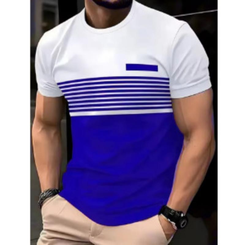 Fashion Men s Crew Neck Short Sleeve 3D Color Printing Crew Neck T-Shirt Striped Short Sleeve XS