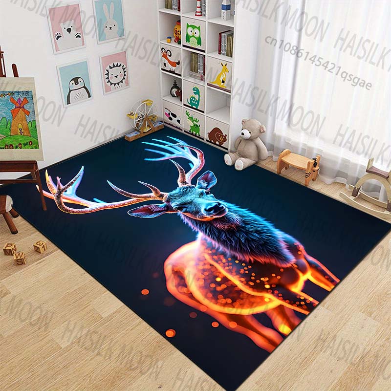 New Product Neon Glowing Deer Carpet for Living Room Bedroom Bedside Floor Mat Cloakroom Children Play Mat Area Rug Large Size