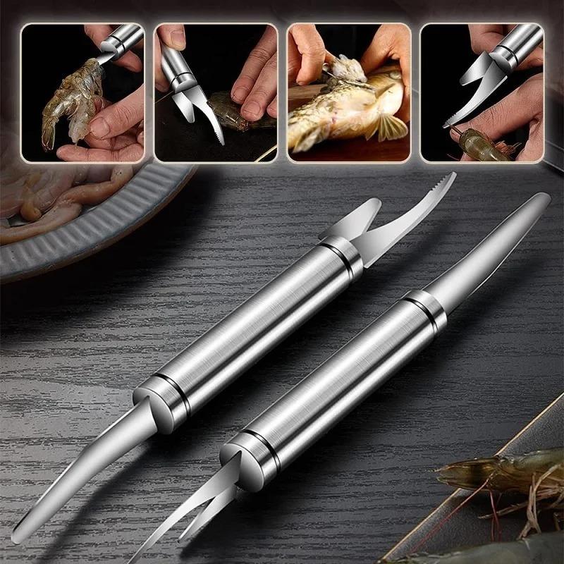 Stainless Steel Shrimp Deveining Tool Heavy Duty Fish Scales Scraper For Home Kitchen Double Head Shrimp Line Knife for Shrimp Intestine Opener
