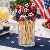 100 Bucăți Scobitori de Bambus, Scobitori Cocktail Stea Roșu Albastru, 12 cm Frigărui pentru Aperitive pentru Burgeri Sandwich-uri Charcuterie Gustări Fructe, Patriotice