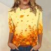 Women's Fashion 3/4 Sleeve Round Neck Top with Maple Leaf Print for Casual Wear