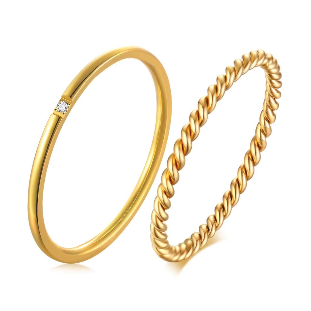 Chic Twisted Rope Slim Ring for Women, Stainless Steel Metal Wedding Rings Finger Band, New Elegant Simple Vintage Party Jewelry