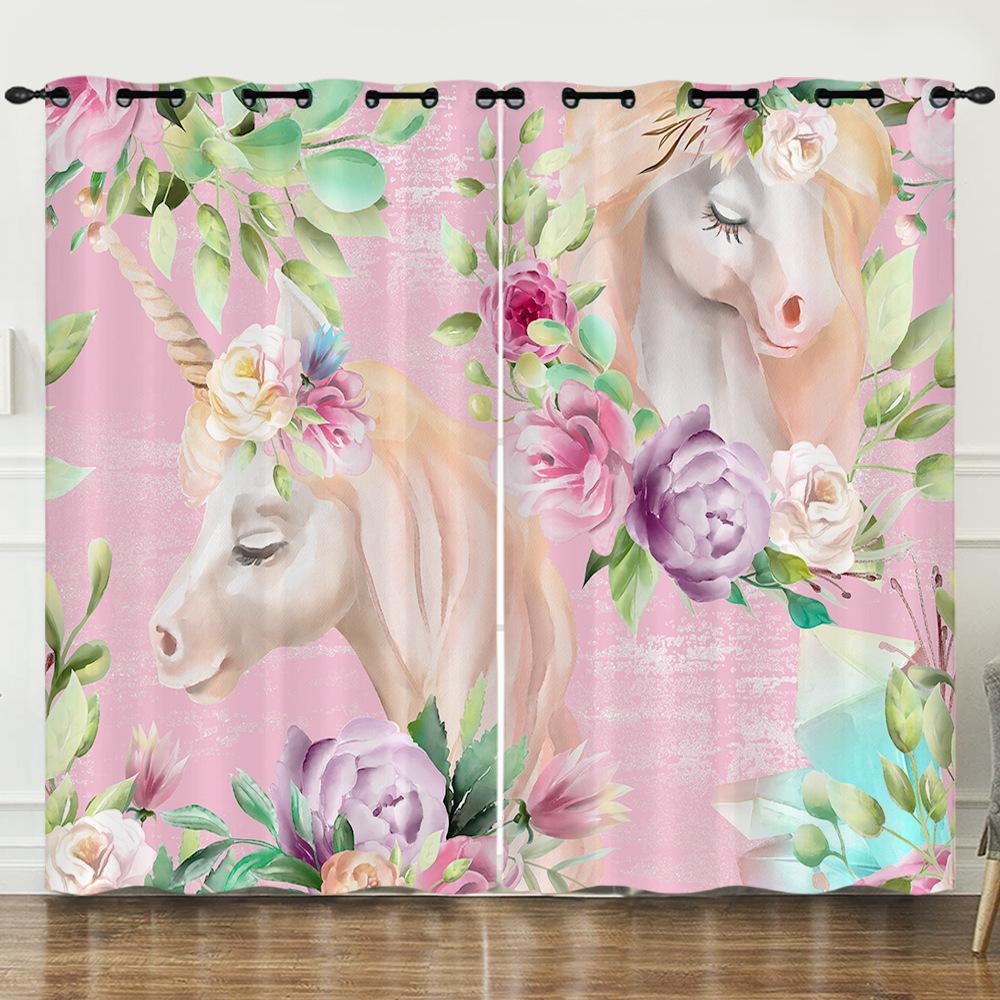 Little Rainbow Unicorn Cute Cartoon Series High Density Blackout Curtains Digital Printing Curtains