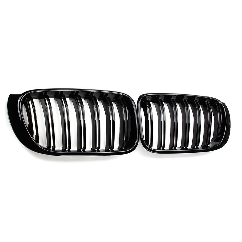 Pair Front Kidney Grilles Gloss Black Double Dual Slat For BMW X3 X4 F25 F26 2014-2017 Replacement Racing Bumper Car Styling