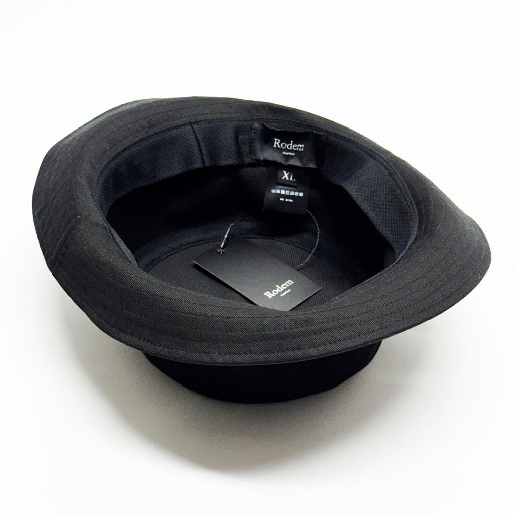 Rodem Plus Size Pork Pie Bucket Twill Size Black Men's Hat, 2-Way Cotton, Thin, Soft, Lightweight, Foldable, Washable, Cotton, XL,
