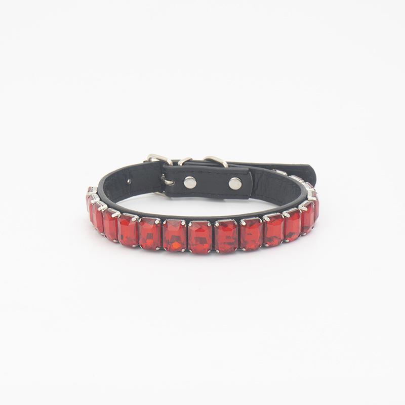 Rhinestone PU Leather Adjustable Luxury Dog & Cat Collar Necklace Extra Small красный