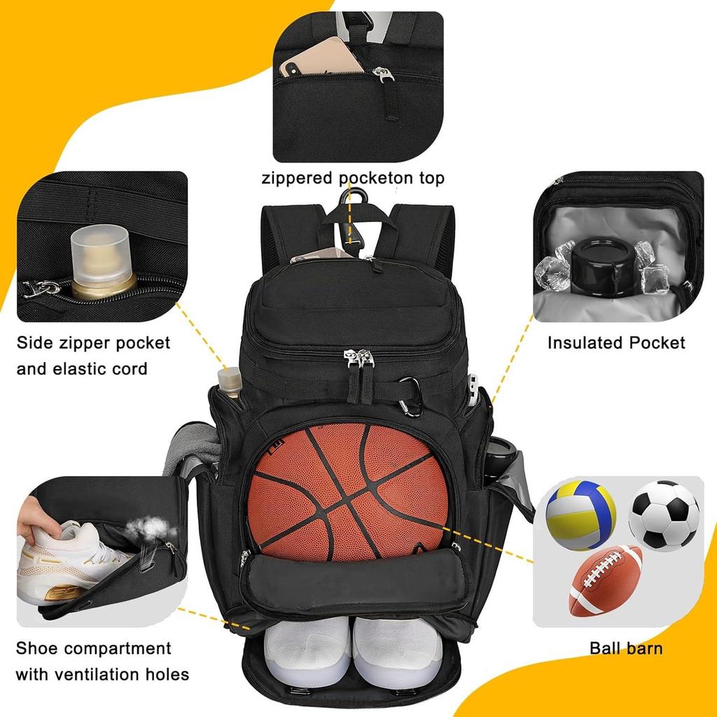 GO Grenzüberschreitender Basketball-Rucksack mit großem Fassungsvermögen und isoliertem Schuhfach, Outdoor-Sport & Fußballaufbewahrung